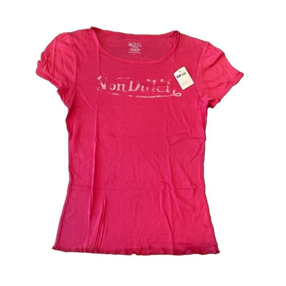 Von Dutch Tops - Von Dutch Women's Pink Cotton 100% Cotton T-Shirt Size Small